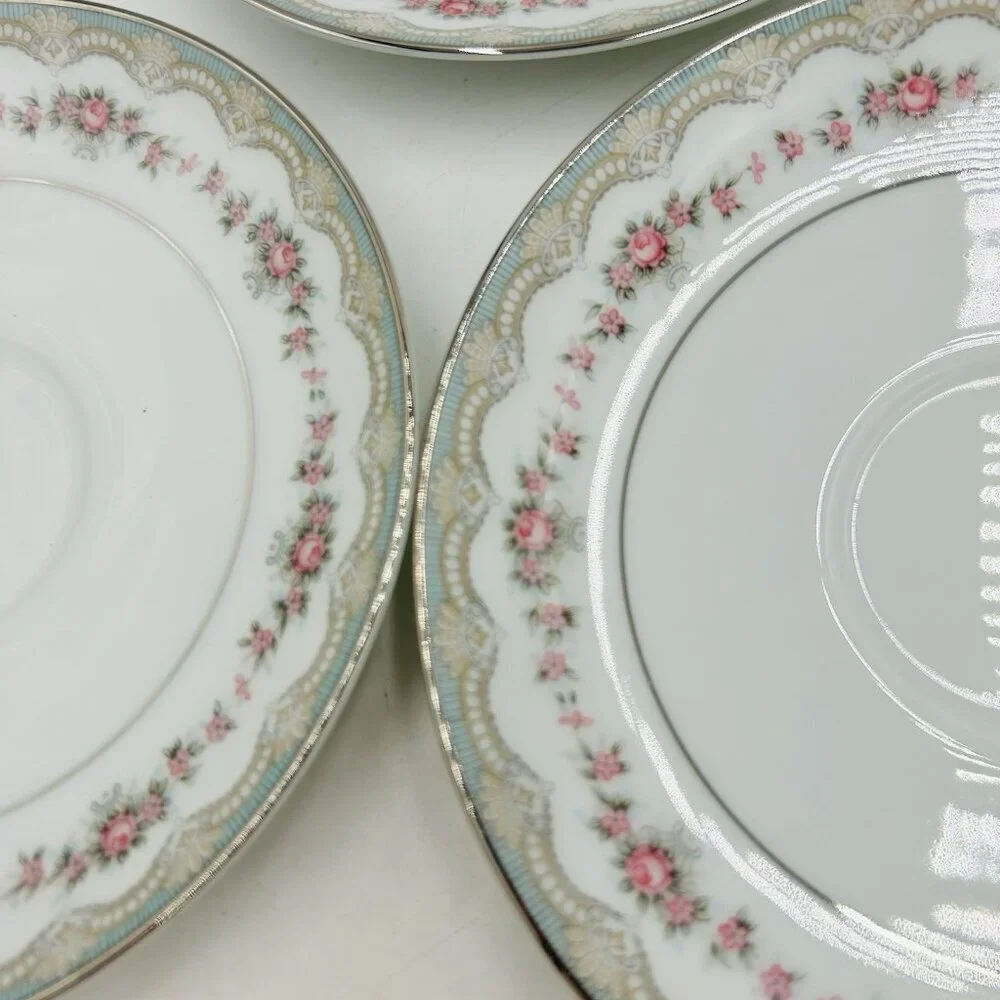 Noritake Glenwood 5770 China Saucers Japan Set Of 5 Pink Roses Platinum